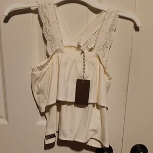 Matilda Jane Cream Lace-Trim Ruffle Camisole